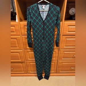 Victoria's Secret Plaid Pajama Onesie - Green and Black